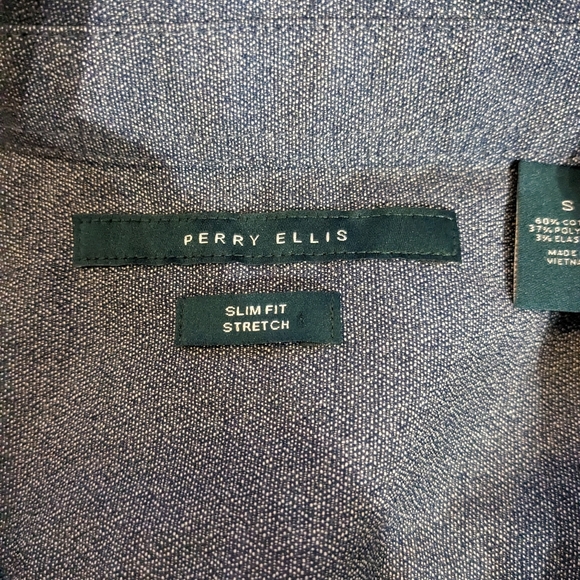 Perry Ellis Blue Button-Up Short Sleeve Shit, Slim Fit, Size S - Picture 2 of 15